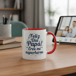 Taza blanca interior y asa roja corazón