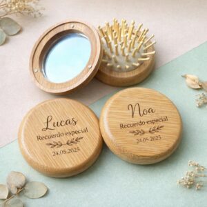 Espejo y cepillo de bambú natural · Personalizable